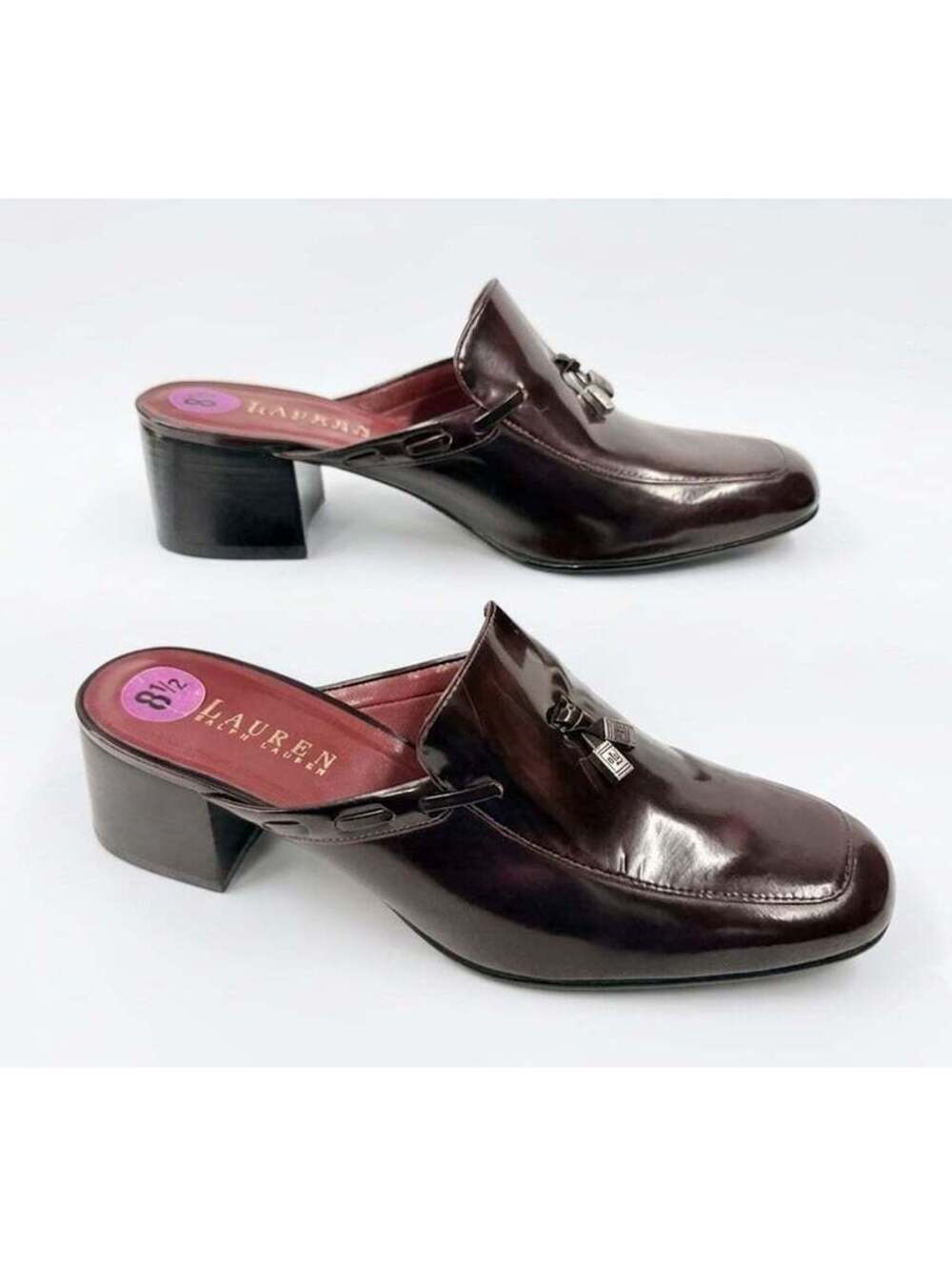 Ralph Lauren Shoes Womens Mahogany Backless Loafers Block Heels Size 8.5